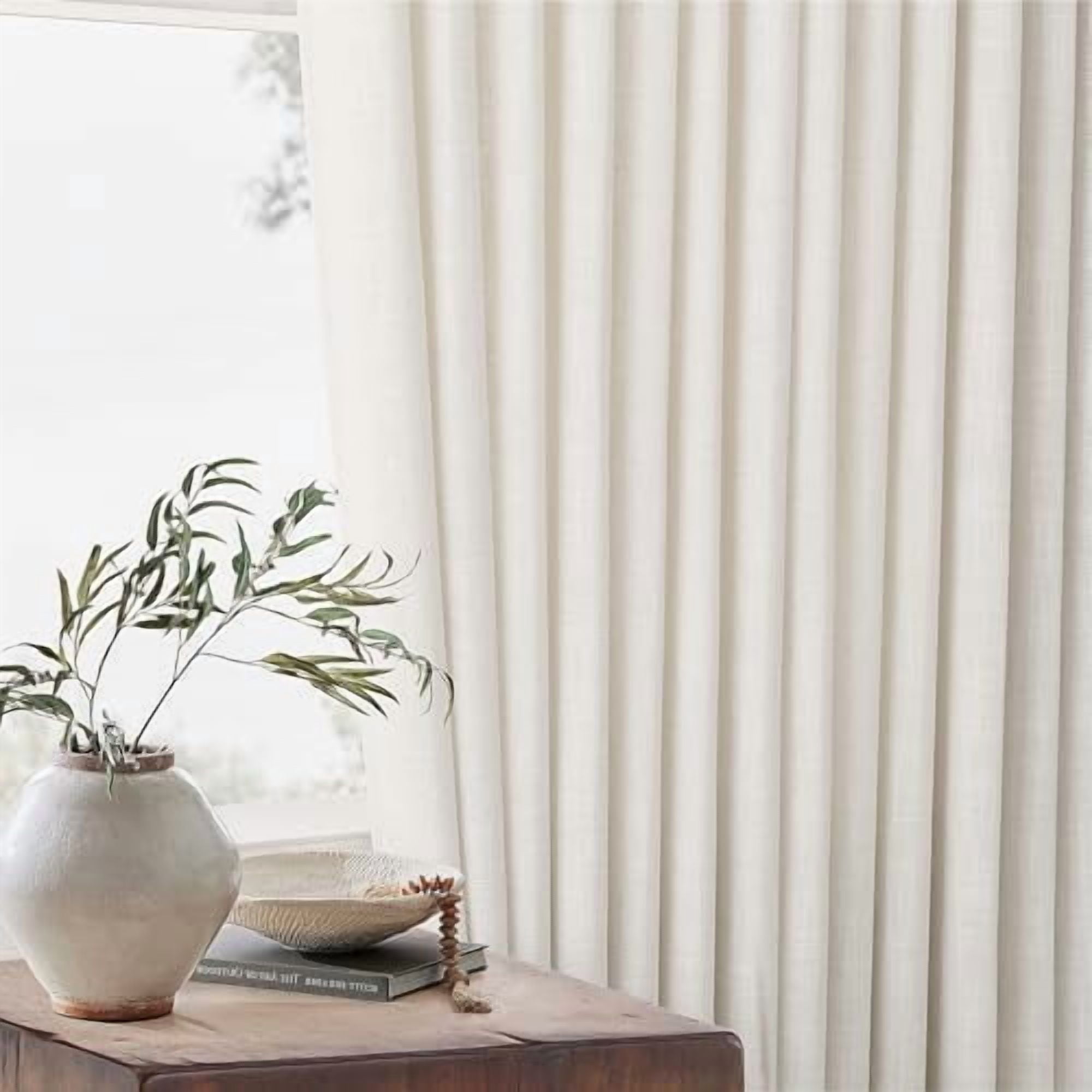 Extra Wide 60 Inch Width Pinch Pleated Curtains 90 Inch Length for Living Room Thick Linen Boho Curtain Memory Shape Light Filtering Privacy for Bedroom Large Windows Hooks Rings Cream 1 Panel 60x90
