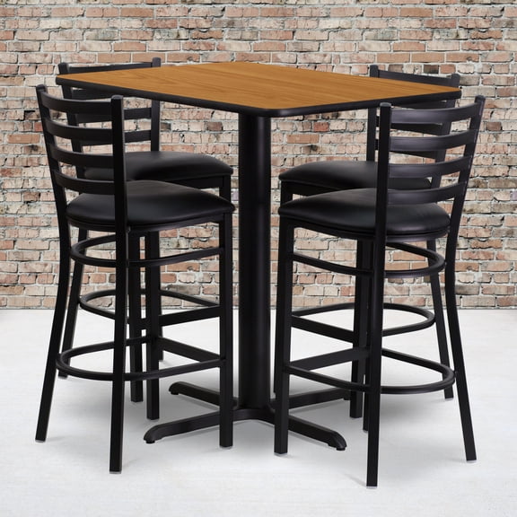 Emma Oliver 24"W x 42"L Natural Table Set-4 Ladder Back Stools,Black Seat