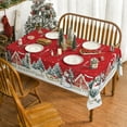 thumbnail image 4 of Horaldaily Mantel de Navidad de 59.8 x 83.9 in, diseño de casa de muñeco de nieve de invierno, árboles de Navidad, color rojo, lavable, para decoración de fiesta, picnic y cena, 4 of 4