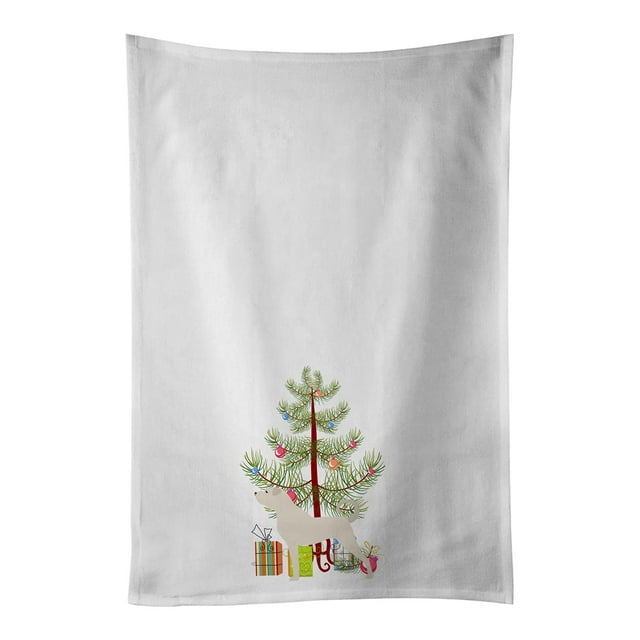 Juego De 2 Toallas De Cocina Blancas Con Diseño De Árbol De Navidad Y Pastor De Anatolia