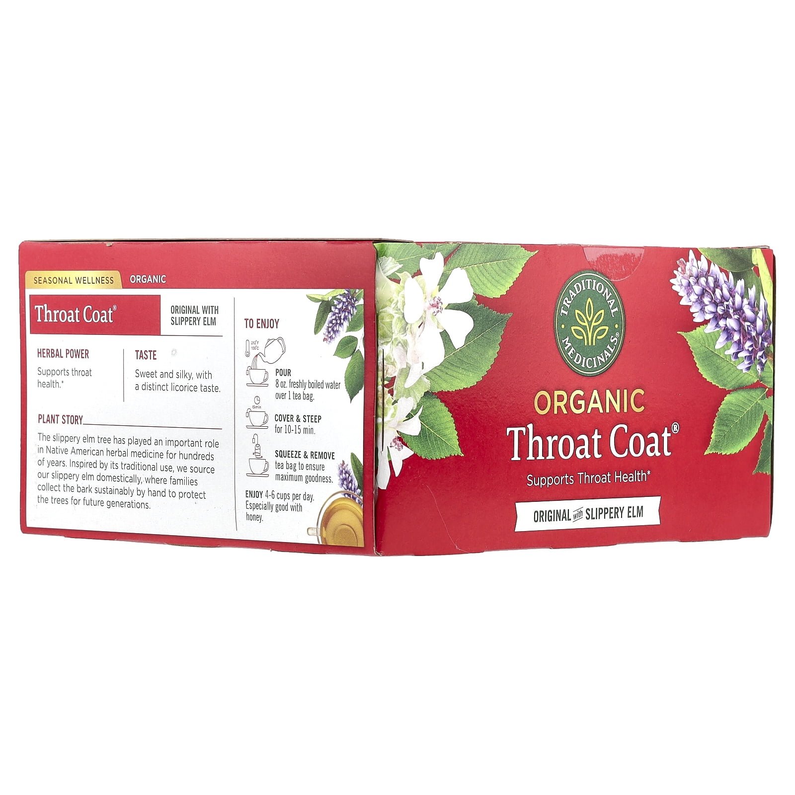 Traditional Medicinals Organic Throat Coat®, Original with Slippery Elm, Caffeine Free, 48 Wrapped Tea Bags, 3.38 oz (96 g)