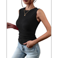 thumbnail image 2 of Summer Casual Round Neck Ribbed Knit Slim Fit Basic Textured Sleeveless Top Black L, 2 of 6