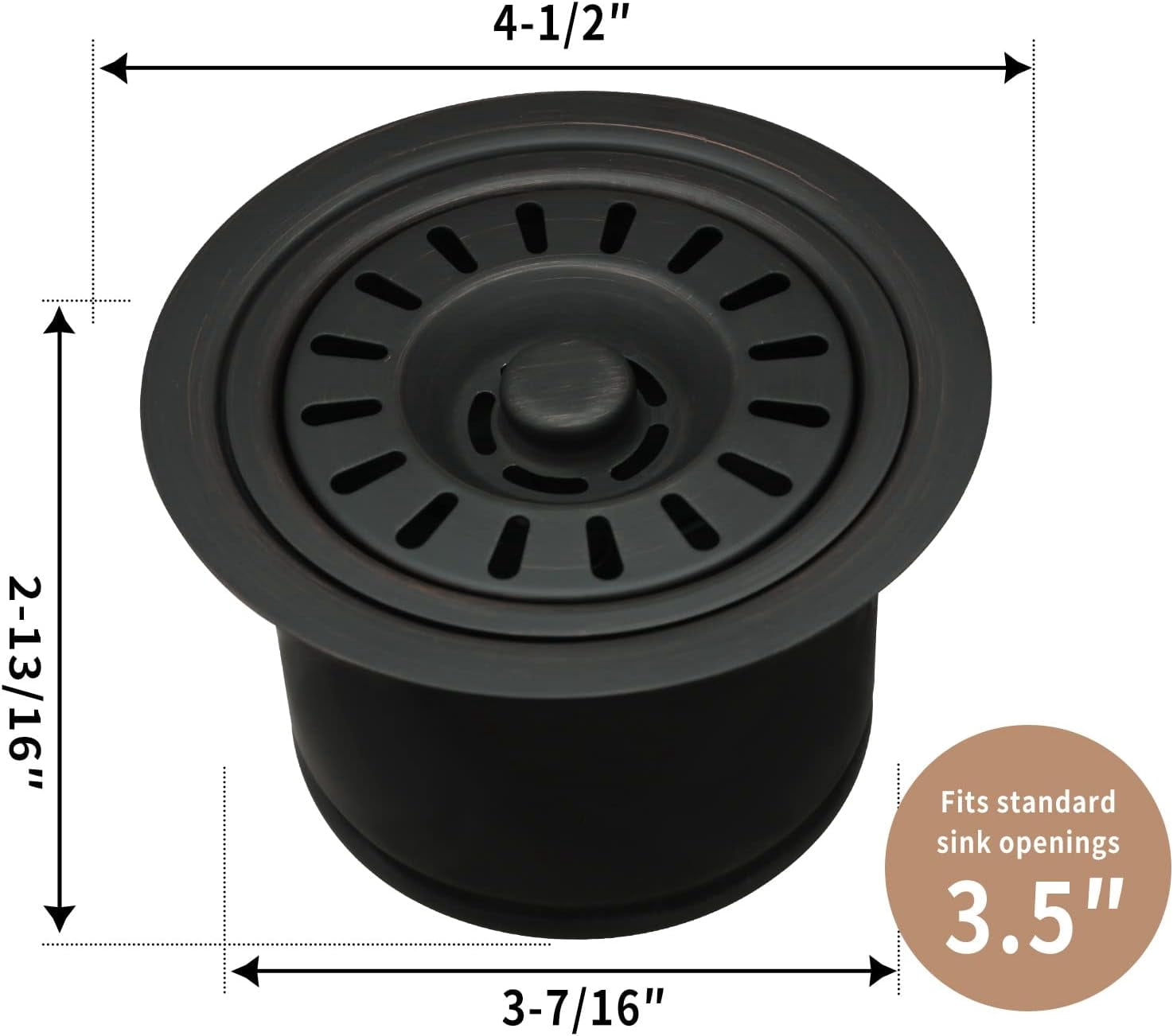 Kitchen Sink Oil Rubbed Bronze Finish Garbage Disposal Flange Stopper, One Size Disposal Rim, Fit 3-1/2 Inch Standard Sink Drain Hole 2.85" Height