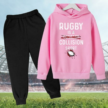 

Hbdhejl Outfit Set For Boys Girls Toddler New Hooded Football Letter Printed Hoodie Pants Childrens Casual Sweatshirt Fashion Trend Football Fans Sports Rugby Activity Gift Pink 4-5 Years