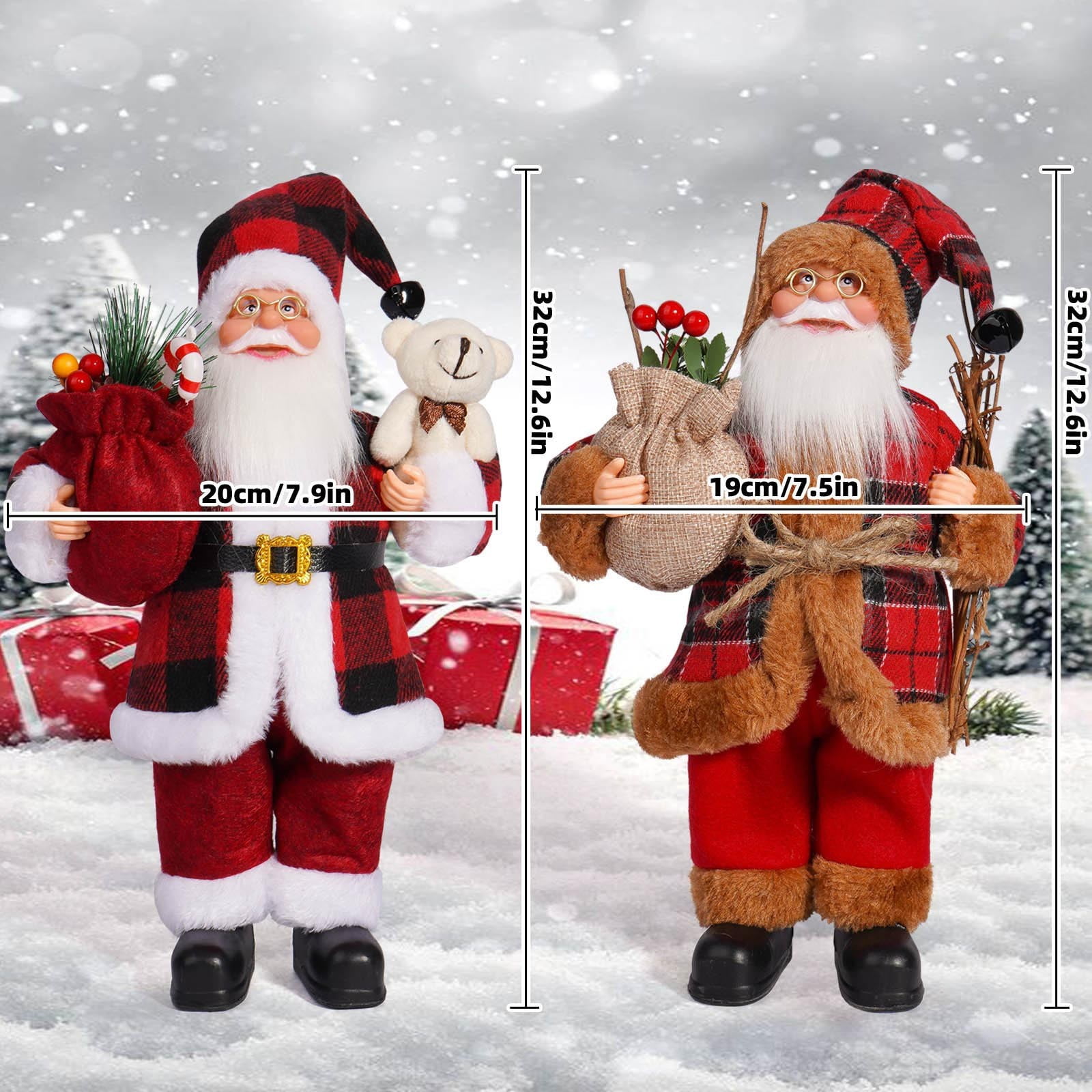12 inches Christmas Standing Santa Claus Figurine Hand Crafted Red Coat Santa Figure Doll for Home Office Table Christmas Decoration Party Favor