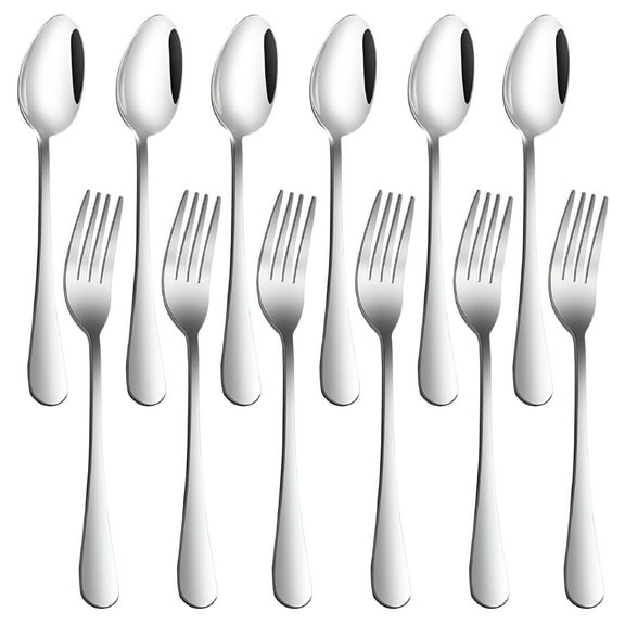 ACDANC Set of 12,Stainless Steel Dinner Forks and Spoons,Heavy-duty Forks (8") and Spoons (7") Cutlery Set