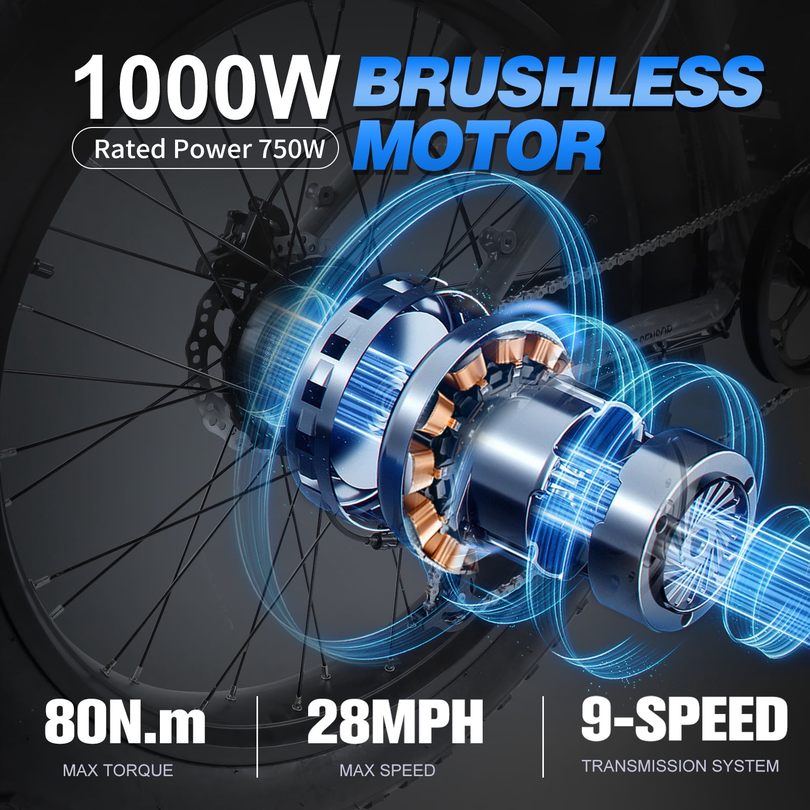 26" 52V 1000W Fat Tire Electric Bike, 15Ah Battery, 28MPH, 65+ Miles Range, 9-Speed, LCD Display - Adults Electric Bicycle Grey