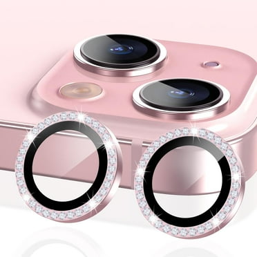 Camera Lens Protector for iPhone 15/iPhone 15 Plus, Individual Bling Diamond Metal Ring Tempered Glass Camera Cover Screen Protector for iPhone 15 Accessories, Anti Scratch Case Friendly (Pink)