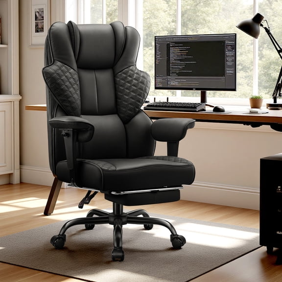 FelixKing Big and Tall Office Chair 500Lbs, Ergonomic Leather Desk Chair with Footrest Lumbar Support, High Back Executive Computer Chair for Home Office, Black