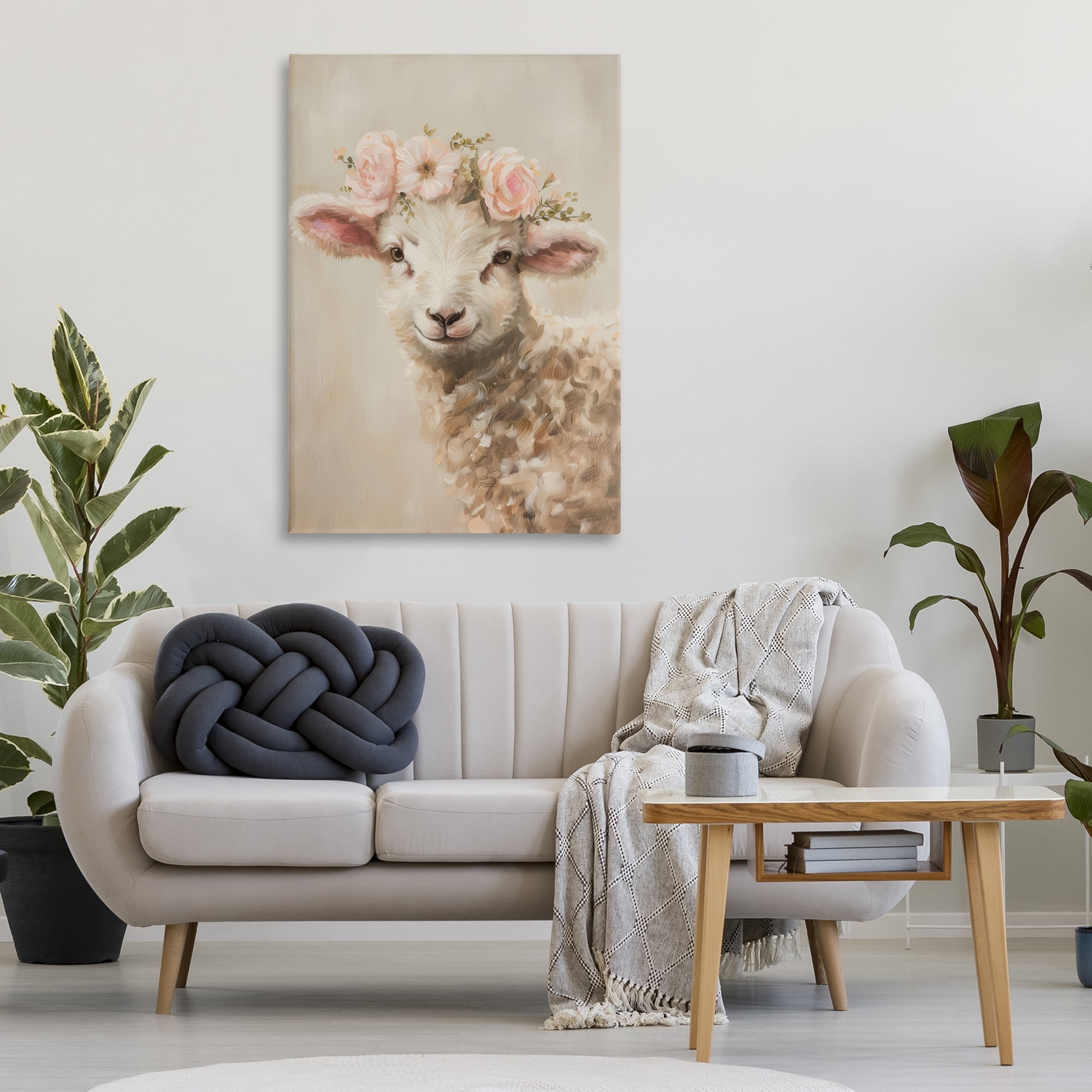 Stupell Industries Soft Floral Lamb Animals & Insects Painting Gallery Wrapped Canvas Art Print Wall Art, 30 x 45