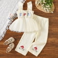 thumbnail image 2 of TOWED22 Toddler Infant Girls Clothes Solid Color Sleeveless Ruffle Halter Tops Camisole Linen Pants Set Baby Summer Outfits(White,18-24 M), 2 of 9