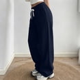 thumbnail image 4 of Womens Straight Wide Leg Pants Solid Color Loose Sweatpants Elastic Waist Drawstring Trousers with Pockets Fall Winter Comfortable Full Length Pants, 4 of 8