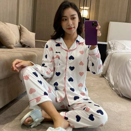 

CoCopeaunt Women Nightwear Sets WAVMIT Women Pajama Set Solid Color Stripes Pyjama Set Long Sleeve Sleepwear Women Top Long Pant
