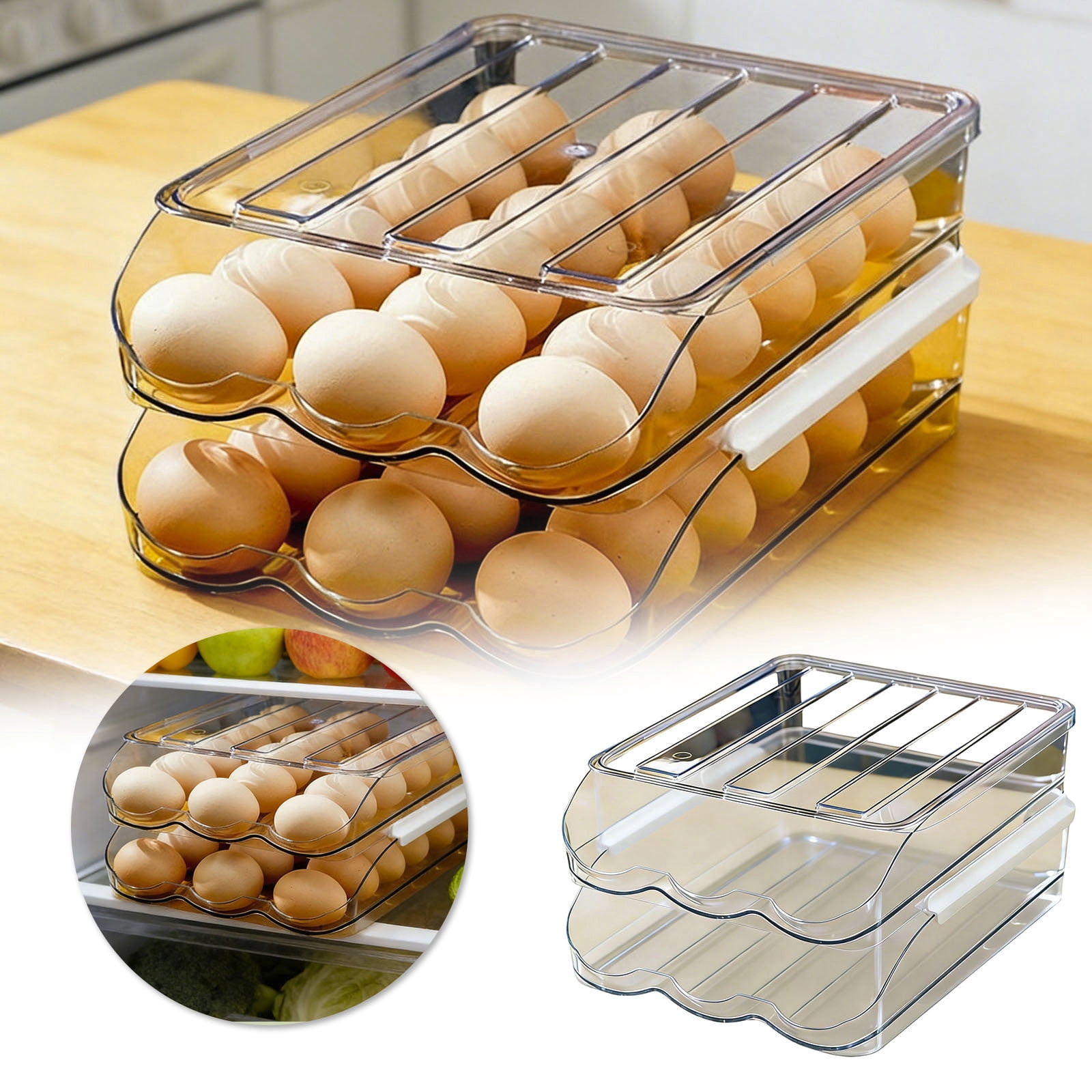 Large Capacity 2 Tier Egg Holder for Refrigerator with Lid Holds 36 Eggs, Clear Stackable Storage Container Organizer for Fridge or Kitchen Countertop Use