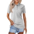 thumbnail image 2 of Women's Golf Tennis Polo Shirts Short Sleeve Collared Button Down Moisture Wicking Tops Lightweight Breathable Summer Casual Shirts, #03 Light Gray, XXL, 2 of 6