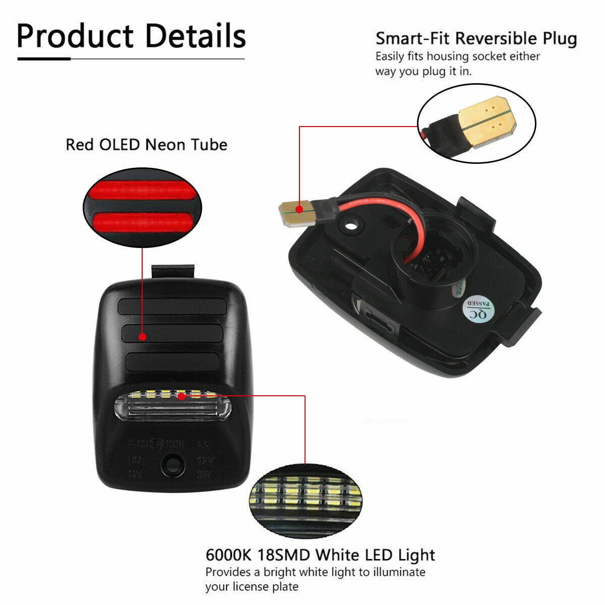 2x LED License Plate Light Lamp RED OLED TUBE For 2005-15 Toyota Tacoma Tundra