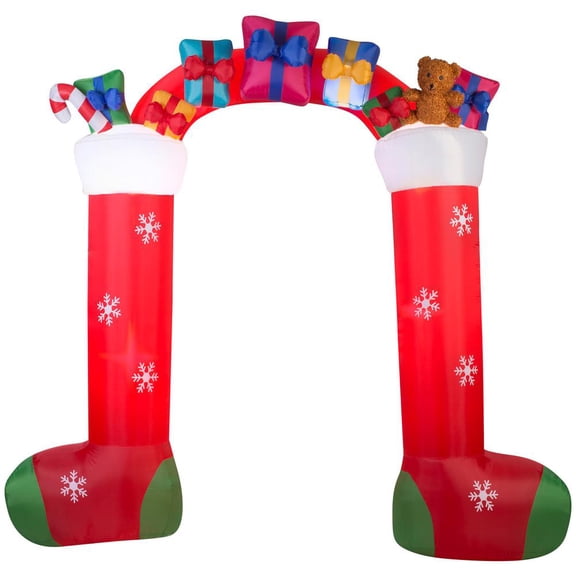 Gemmy Christmas Airblown Inflatable Archway Mixed Media Stocking, 9.5 ft Tall, red
