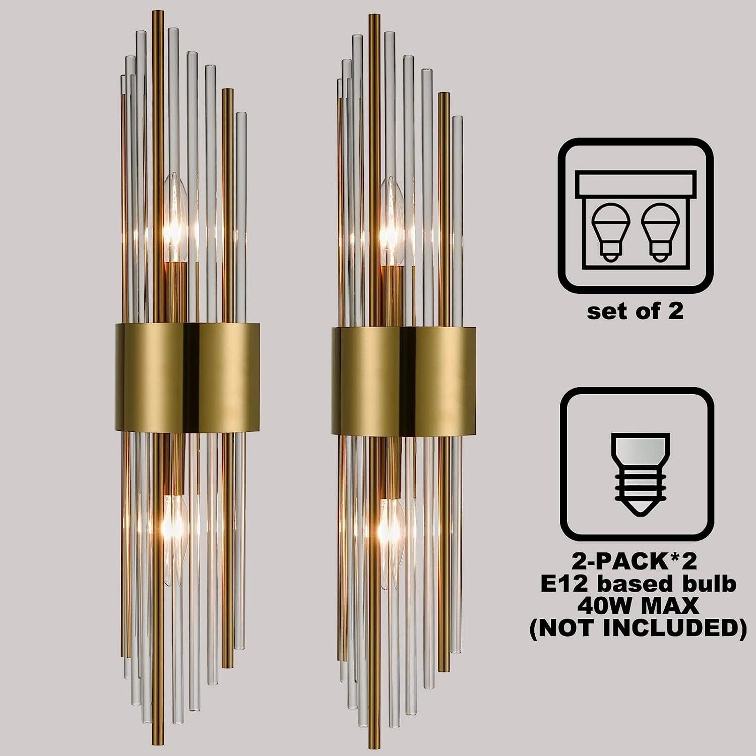 Moose 2-Light Modern Brushed Titanium Gold Wall Sconce with Clear Glass Shades