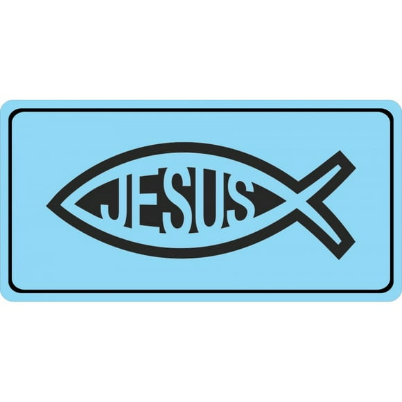Jesus Fish On Light Blue Photo License Plate
