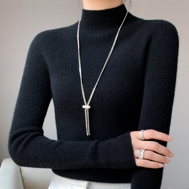 HOZADOIE Pulls pour Femmes Mode Manches Longues Col Roulé Base Couleur Unie Chandail Classique Ajusté sous-Vêtement Chandail Automne Hiver Tenues Polyvalentes