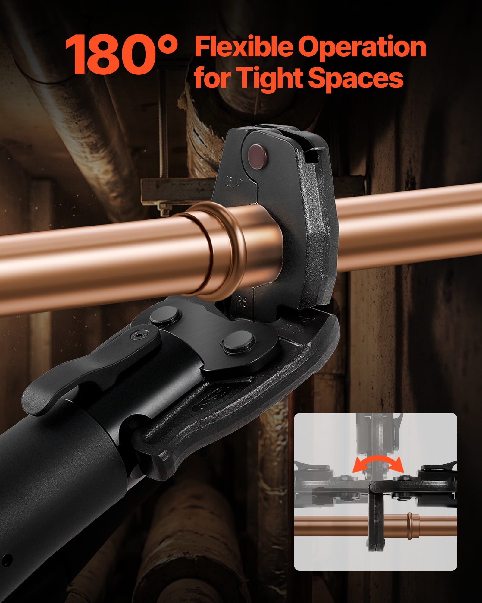 VEVOR 5PCS ProPress Pressing Kit, 4PCS Press Rings (1/2" to 1-1/4") & R8 Actuator for ProPress Copper Pipes, Compatible with 24KN Compact Series Press Tools for 180° Operation - with Case