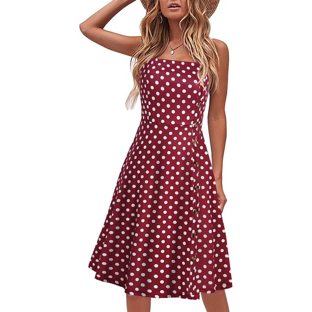 Vestido de verano Liyinxi sin mangas con lunares para mujer