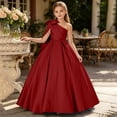 thumbnail image 5 of CHEEREAM Kids One Shoulder Dress Elegant Tulle Flower Maxi Dresses with Big Bow Girls Satin Princess Pageant Gown First Communion, 5 of 6