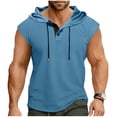 thumbnail image 3 of Hesxuno Mens Hooded Tank Top Drawstring Button Collar Hoodie Shirts Mesh Athletic Running Tops Basic Solid Sleeveless Tee Shirt Light Blue L, 3 of 5