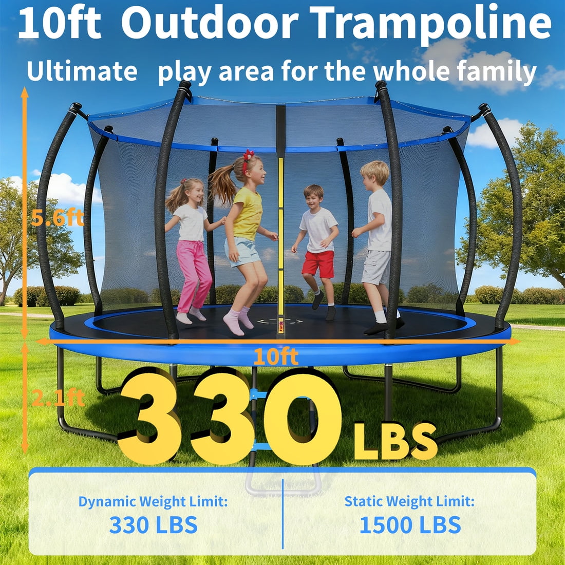 Outdoor Trampoline ,Fashionsport Outfitters 10FT/12FT/14FT /16FT Round Trampoline with LED Lights, Recreational Backyard Trampolines Anti-Rust for Kids and Adults with Net and Ladder