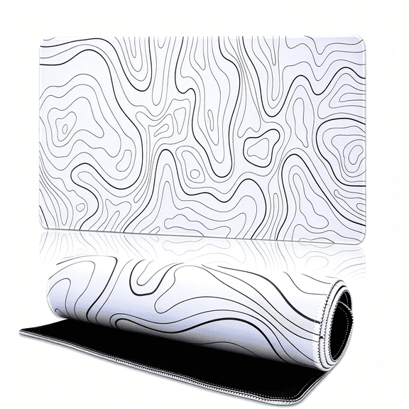 GJX White Mouse Pad Gaming Mousepad Keyboard Pad,31.5 X 11.8In White Topographic Large Desk Mat Keyboard Pads Extend Long Xl Mouse Mat with Non-Slip Base Desk Accessories