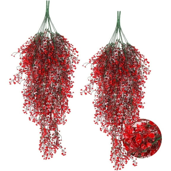 4 Pcs Artificial Hanging Leaves Plants Topboutique Fake Flower Faux Vines Ivy Leaves Hanging Fake Vines Plants UV Resistant Plastic Greenery for Wedding Party Garden Wall Porch Decoration,Red