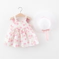 thumbnail image 3 of EnJoCho Girls' Spaghetti Strap Floral Summer Frock Dress Toddler Baby Girls Summer Princess Dresses Vacation Beach Sleeveless Hat Set Ruffles Floral Dress 0-3Y, 3 of 9