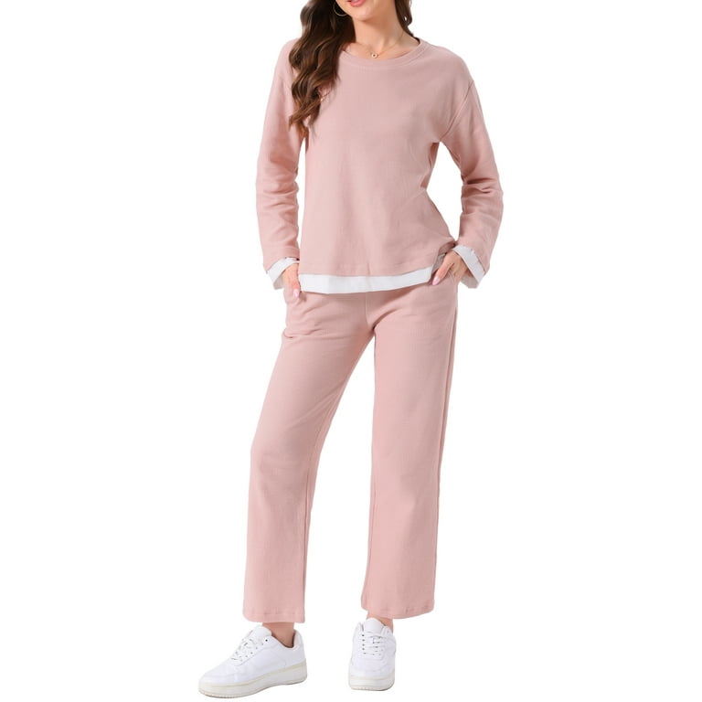 INSPIRE CHIC Womens Waffle Cotton Pajamas Long Sleeve with Pants
