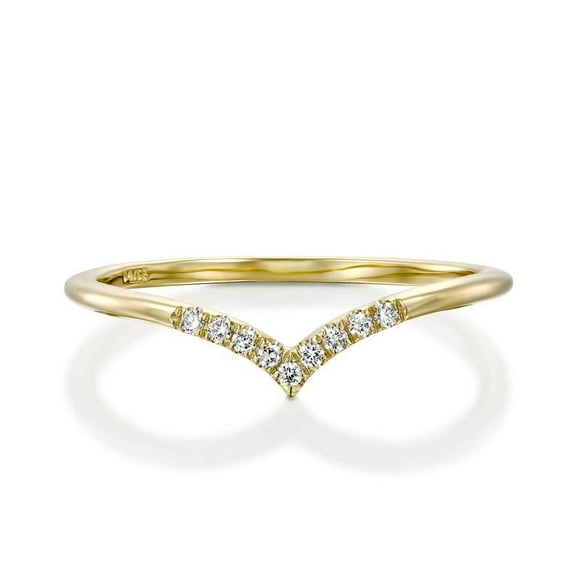 0.10 Ct Round Cut Lab-Created White Diamond 14K Yellow Gold Plated Chevron Band Ring