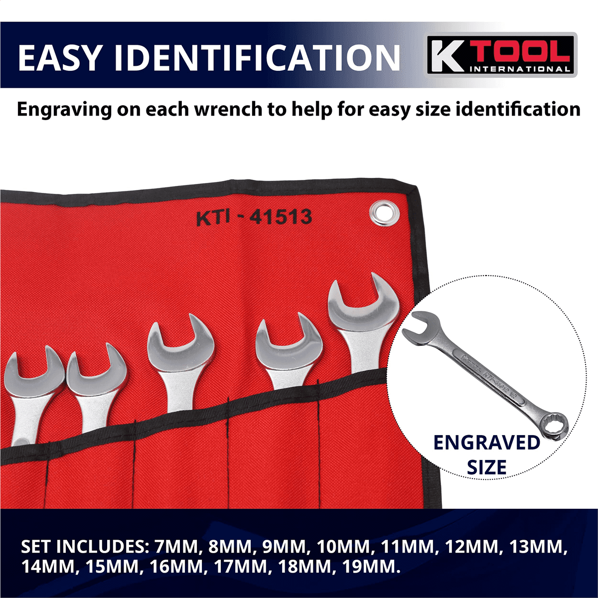 K-Tool 41513 13-pc Metric Raised Panel Combo Non-Ratcheting Wrench Set