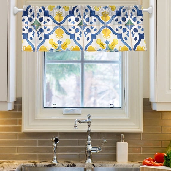 Ryvnso Bohomia Blue and Yellow Window Valance Kitchen Farmhouse Rod Pocket Short Curtain 54x18 inch