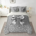 thumbnail image 2 of Feelyou Fashion Grey Bow Bedding Comforter Set 7 Pieces, Chic Sequin Print Full Bedding Set, Princess Style Fitted Sheet Flat Sheet, Super Cozy Bedroom Decorative, 2 of 7