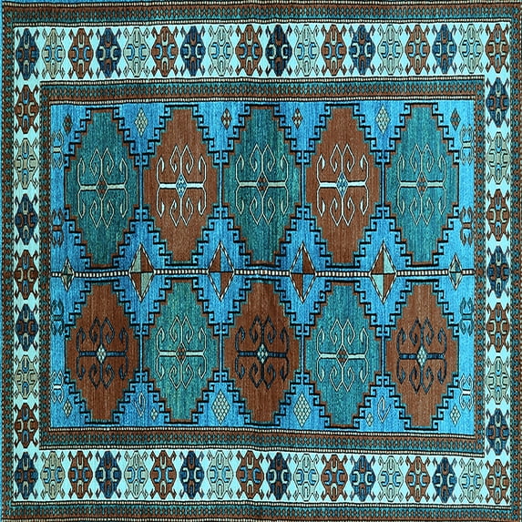 Ahgly Company Indoor Square Oriental Light Blue Industrial Area Rugs, 8' Square