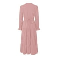 thumbnail image 5 of felwors Long Sleeve Dress for Women 2025 Fall V Neck Tiered Spring Elegant Modest Flowy Wedding Guest Maxi Dresses Pink, S, 5 of 5