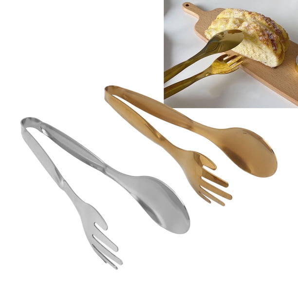 Cuchara Tenedor Pinzas Para Alimentos, Pinzas Para Ensalada Resistentes Al Calor, Portátiles, De Grado Alimenticio, Ergonómicas De Acero Inoxidable 304 Para Buffet