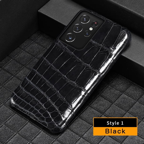 Funda de cuero de cocodrilo 100% Natural para teléfono Samsung Galaxy S23 S21 S22 Ultra S20 FE S10 S21 Plus Note 20 A71 A51 A52 A53 A54 qym unisex