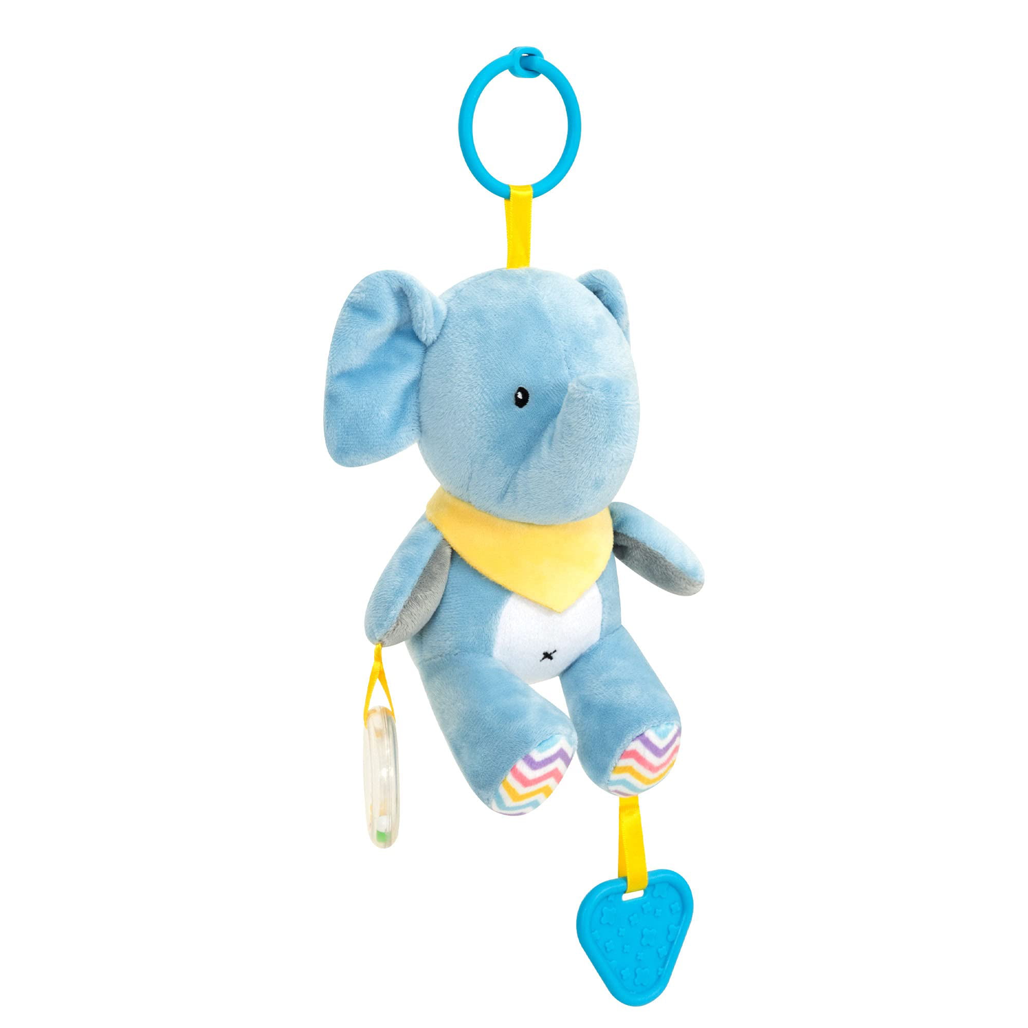 Elephant TILLYOU Baby Car Toys,Baby Car Toys & Stroller Toys,Car Seat Toys for Babies 0-6 Months,Plush Stuffed Blue Elephant Animals with Teethers,Clacking Ring for Infants Sensory Toys 