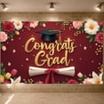 thumbnail image 3 of Gold Glitter Lettering Graduation Banner Floral Decor Grad Party Backdrop Maroon Background Star Accents Academic Background for Graduation Ceremony College Graduation Grad Party, 3 of 5