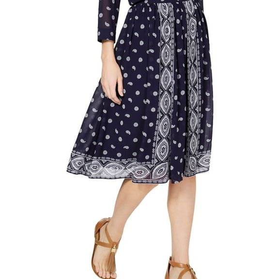 Michael Kors Womens Handkerchief Print Midi Skirt, Blue, 2