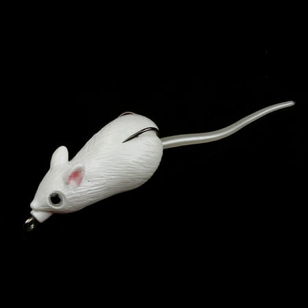 Forestwhale Soft Rubber Mouse Fishing Lure Topwater Frog Bait with 2 Treble Hooks Lifelike Swimming Action for Bass Pike Floating Weedless Fishing Lure (White)