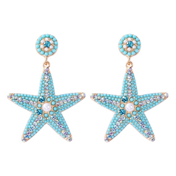 Handmade Beaded Blue Starfish Drop Earrings for Women Bohemian Seed Bead Ocean Animal Earrings Summer Holiday Jewelry