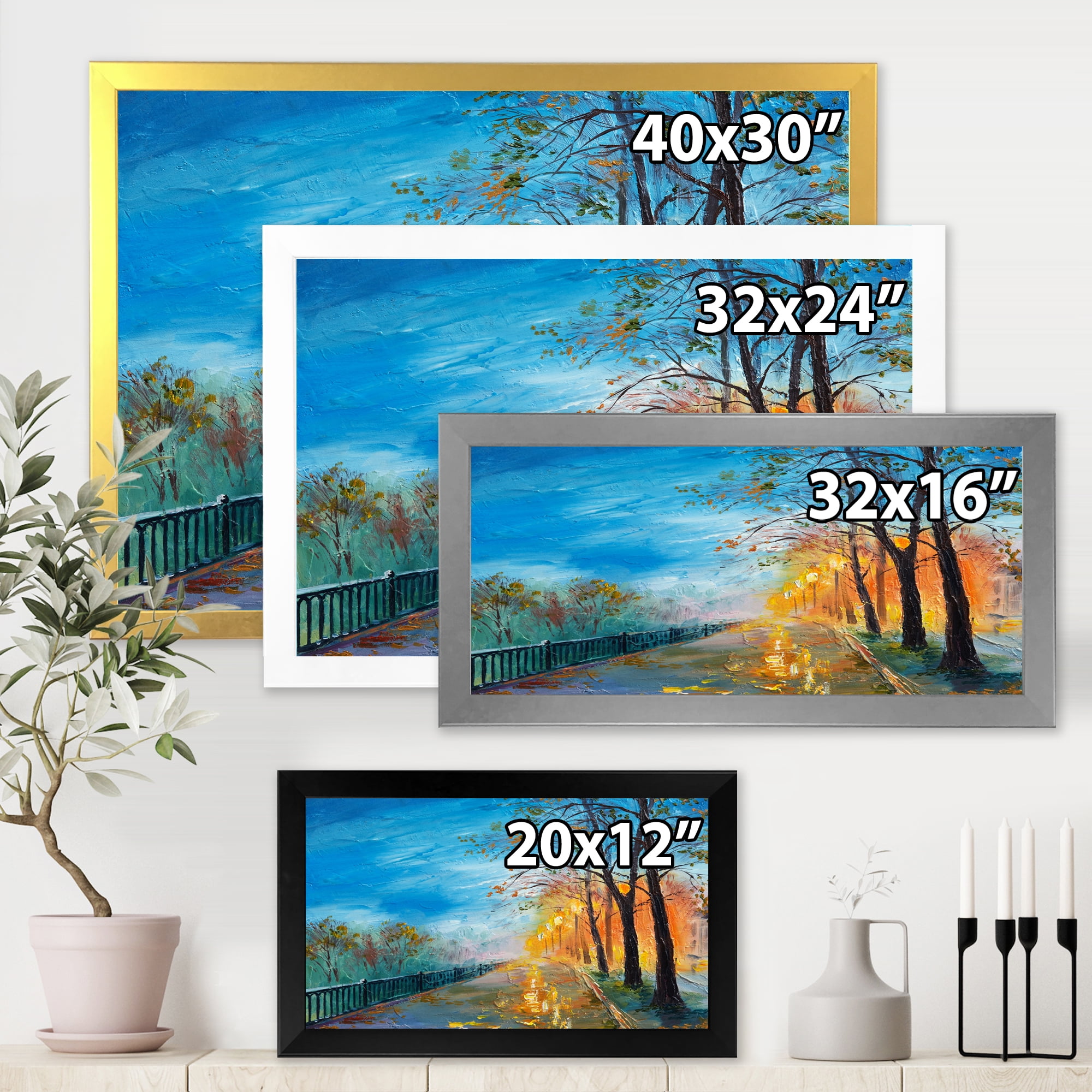 Designart 'Autumn Road in Evening' Traditional Framed Art Print