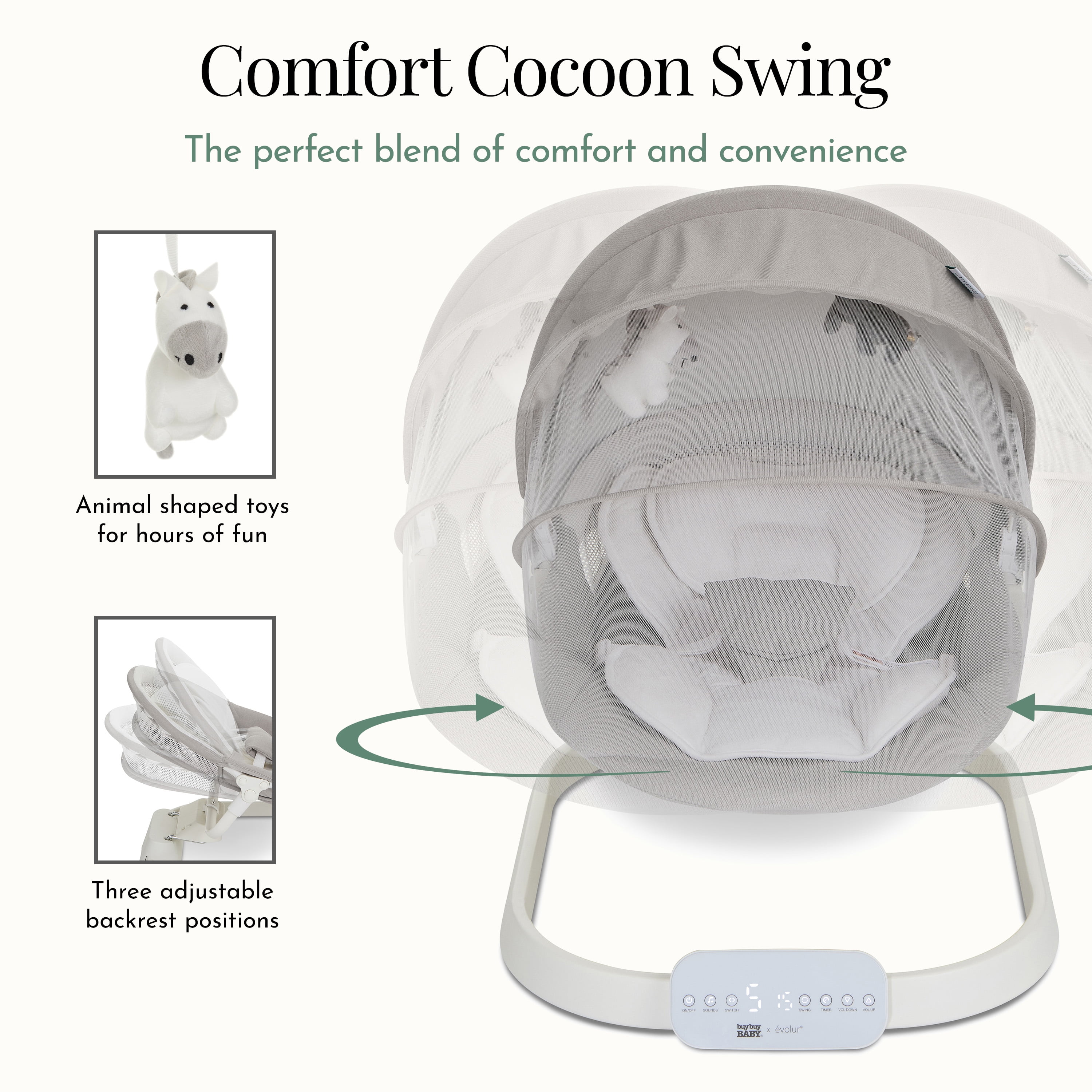 Evolur Comfort Cocoon Swing, White