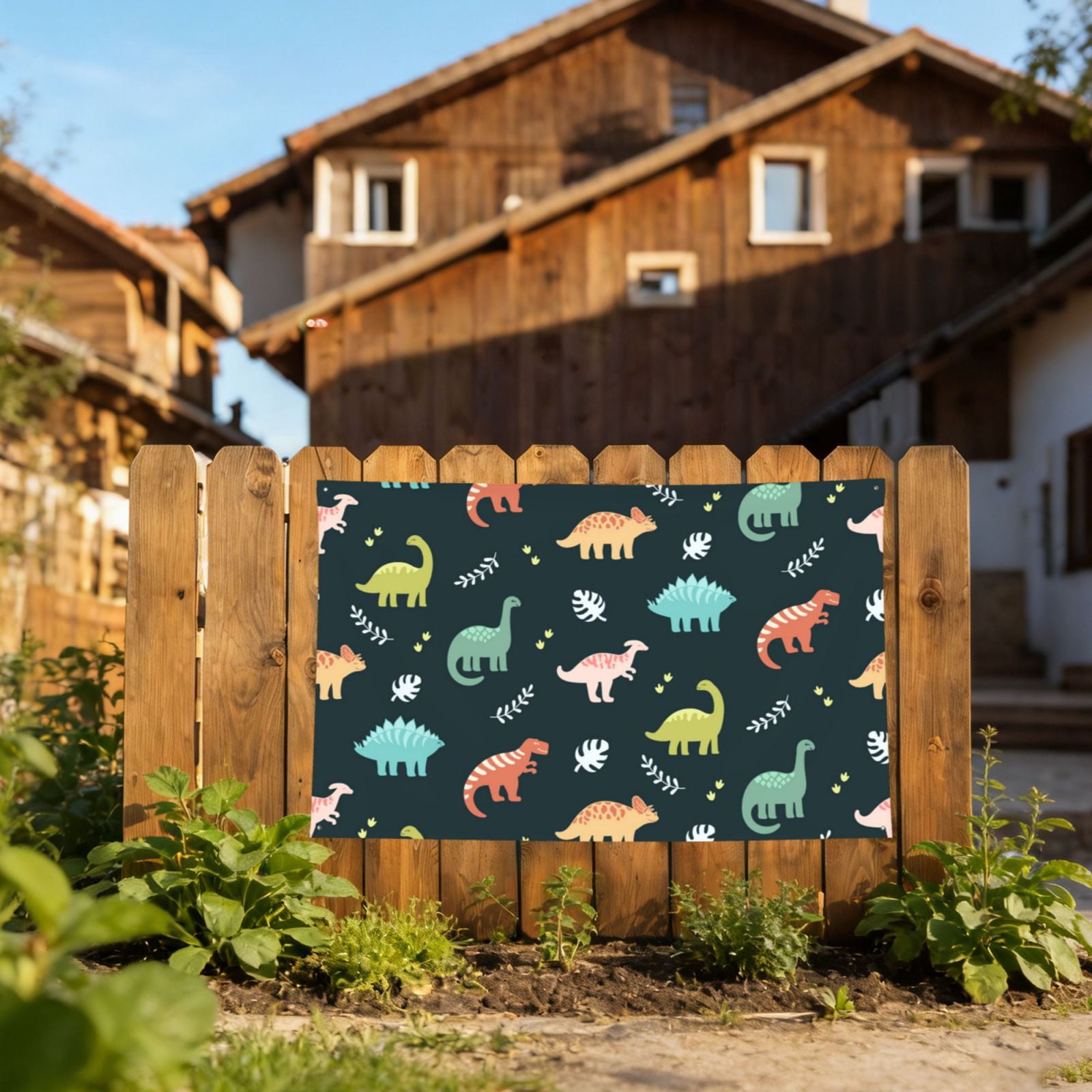Dinosaurs And Leaves Four Hole Decorated Banner Flag for Garden Yard Home Decoration Indoor Outdoor 4x6 Ft