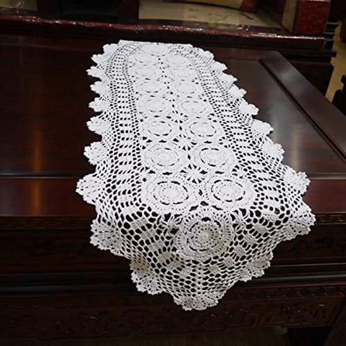14x72" White Cotton Crochet Lace Table Runner Handmade FREE S&H 